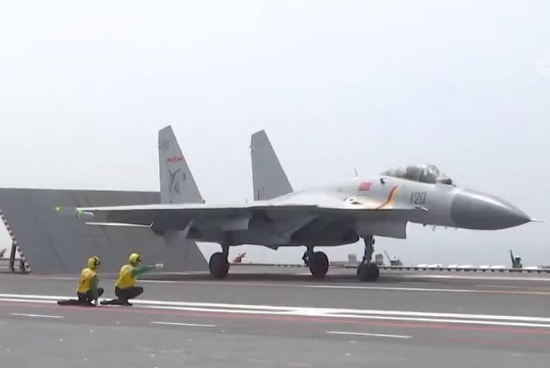China showed J-15 fighter flights from the deck of the new Shandong aircraft carrier