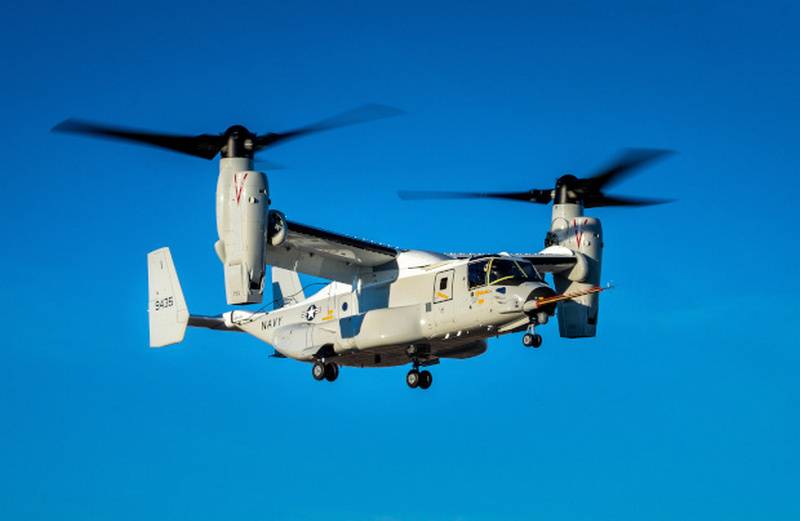 The transport version of the tiltrotor CMV-22B made its first flight