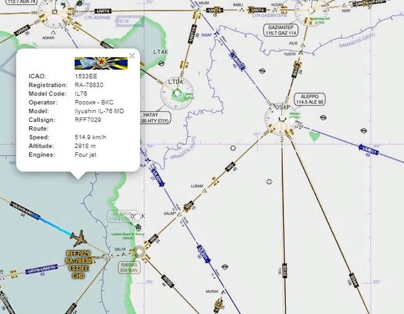 La rete riferisce dell'atterraggio di numerosi mezzi di trasporto militare IL-76 sulla base di "Khmeimim"