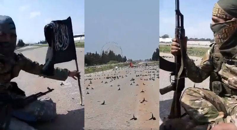 The militants deployed the black flag "Jebhat al-Nusra" over the blocked M4 highway near Serakib