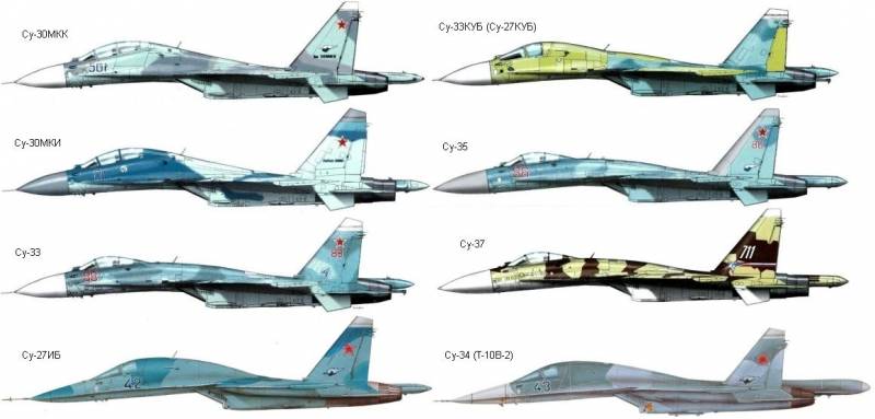 Fighters Su-35S, Su-30SM, Su-30MK2, as well as numerous