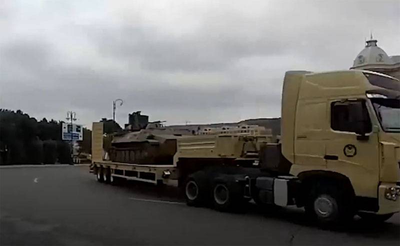 Tanks, self-propelled guns, army vehicles: captured equipment is delivered to the center of Baku for display at the victory parade