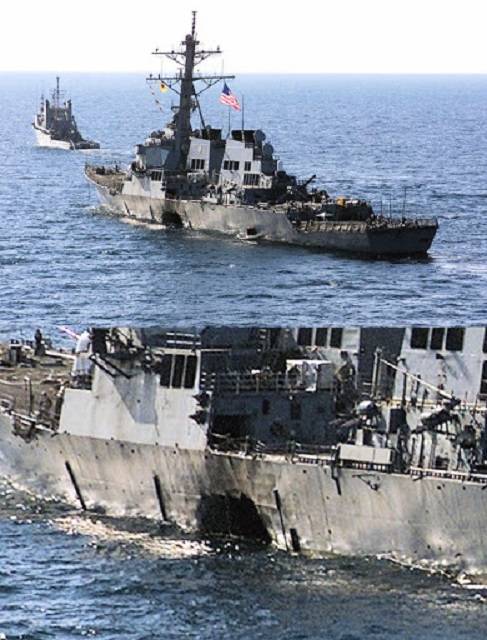 The American Arleigh Burke-class destroyer Koul sustained significant damage after a terrorist attack on a small ship
