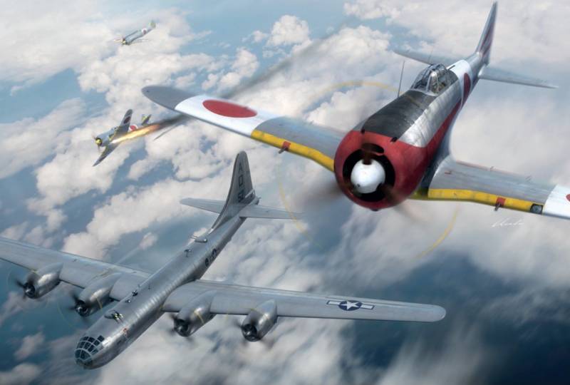 Одномоторные японские истребители против дальних американских бомбардировщиков  В-29