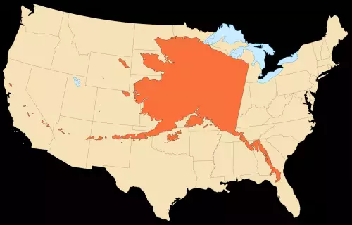 Аљаска на позадини САД