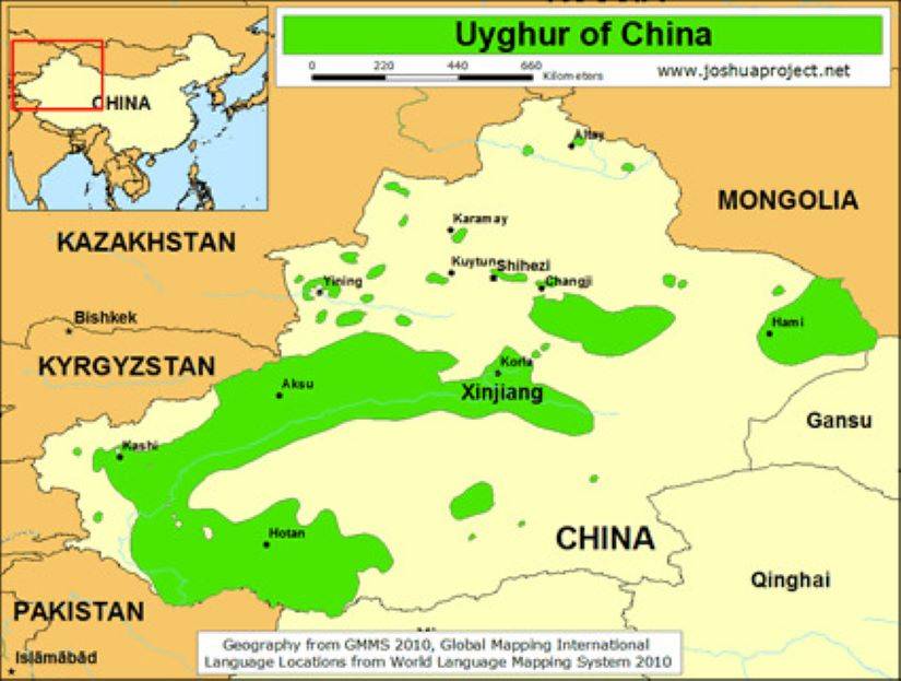 Xinjiang-Uyguria, cazaques na China e... chinês Cazaquistão