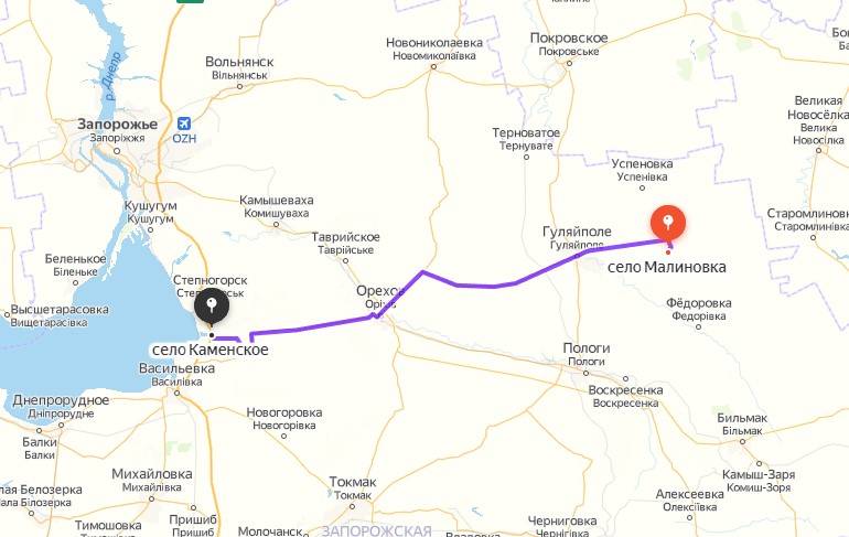 Армия России ведёт массированный обстрел вооруженных формирований Украины к востоку и западу от Гуляйполя