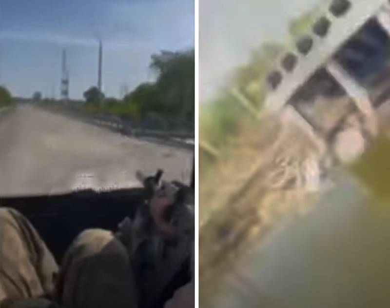 Камера украинского военного сняла падение техники с отрядом ВСУ в Северский Донец с разрушенного моста