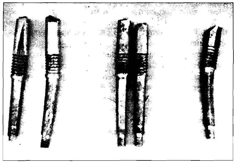 Curved bodies of feathered sub-caliber projectiles after breaking through inclined steel sheets of small thickness. Source: "Particular questions of final ballistics" V.A. Grigoryan, A.N. Beloborodko and others.