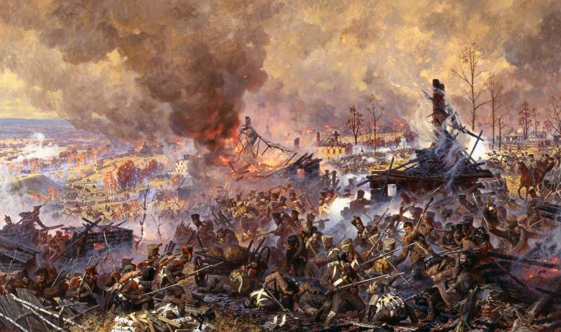 Maloyaroslavets에 대한 격렬한 전투. 나폴레옹은 전투에서 승리했지만 캠페인에서 패배했습니다.