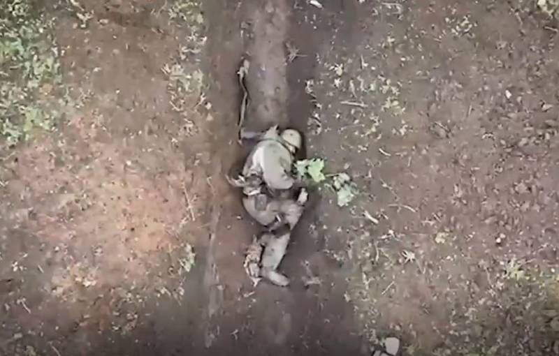 A video appeared on the web with a Russian soldier throwing grenades dropped from a drone twice