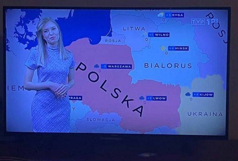 در تلویزیون لهستان، قلمرو اوکراین غربی که قبلاً به لهستان ضمیمه شده بود نشان داده شد