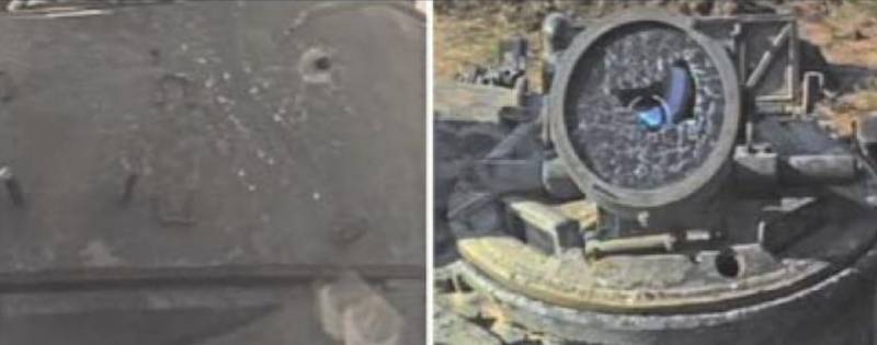タワーの左側にある自走砲-9から攻撃します。 蓄積されたジェットは装甲と戦車無線局を貫通し、弾薬の一部に接触しました。 破片は指揮官の観測装置の赤外線サーチライトを破壊した。 車内に戦闘装備による銃撃があった場合、火災と爆発が発生し、戦車が破壊される可能性があります。