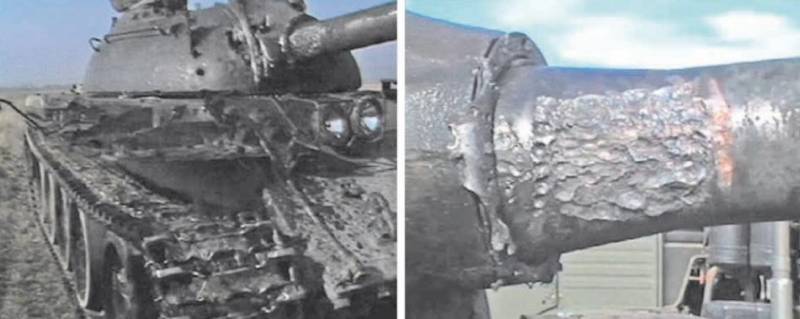 Een cumulatief projectiel van 152 mm raakte het rechter voorste deel van de koepel in het gebied van de coaxiale machinegeweeropening. Uitwendige schade aan de tank is begrijpelijk zonder woorden, aangezien de toren gedeeltelijk van de schouderband was gescheurd. De cumulatieve jet doorboorde het frontale pantser van de toren en stopte in de achtersteven. De ontploffing van het munitierek van de geschutskoepel met de daaropvolgende vernietiging of uitbranding van de tank is verzekerd. Maar zelfs het munitierek ontbreekt; na zo'n treffer moet de tank flink gerepareerd worden.