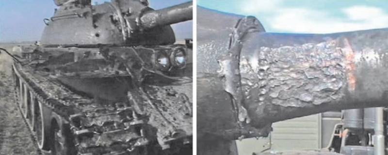 Обстрел танка Т-54/55 кумулятивными снарядами из гранатометов, ракетных комплексов и САУ