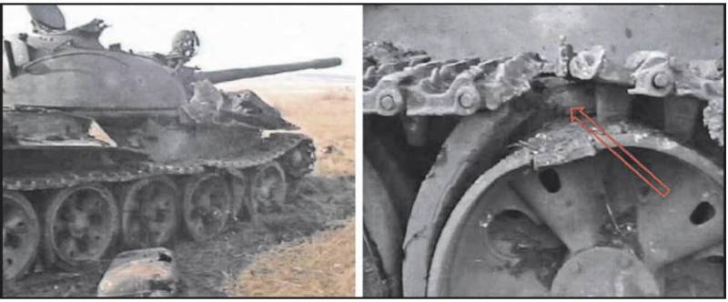 Gvozdika 포탄이 탱크의 오른쪽을 쳤습니다. 너무 세게 폭발해서 펜더가 부서지고 연료 탱크가 찢어졌습니다. 애벌레가 찢어지고 로드 휠이 손상되었습니다. 누적 제트기는 측면 장갑을 뚫고 전투실로 들어갔습니다. 승무원은 살아남았지만 탱크는 움직이지 못했습니다.