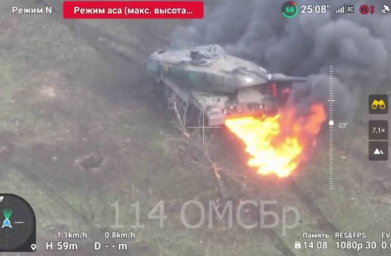 Footage of the destruction of another Leopard 2A6 tank of the Ukrainian ...