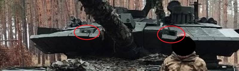 Setelah mencoba turret T-90M yang dipotong dari foto lain, sang seniman melebarkannya sedemikian rupa sehingga tidak hanya perlindungan dinamisnya yang melayang, tetapi juga sensor iradiasi laser.
