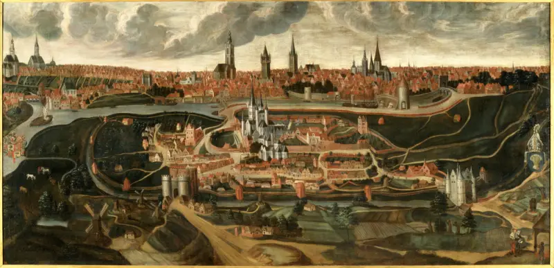 1540 年根特市景观，卢卡斯·德·希尔 (Lucas de Heere) 绘画
