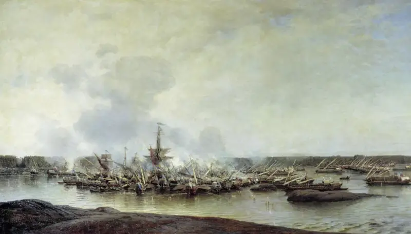 Der militärische Einfallsreichtum von Peter I. und der Sieg in der Schlacht von Gangut, bedeutsam für die russische Flotte