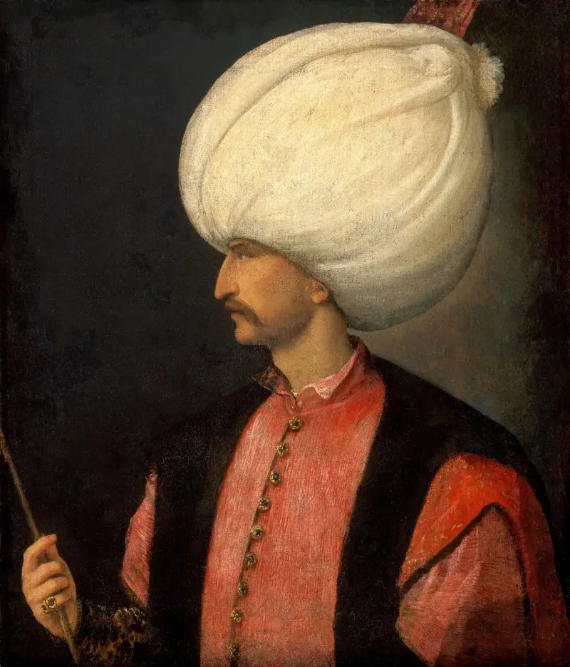 Sultano dell'Impero Ottomano Solimano I il Magnifico. Ritratto della bottega di Tiziano