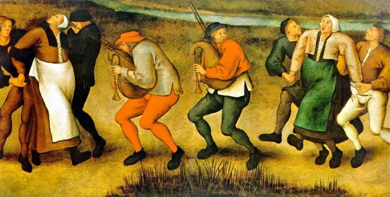 Những điệu nhảy của Thánh Vitus. Tranh của Pieter Bruegel the Younger dựa trên bức vẽ của cha ông