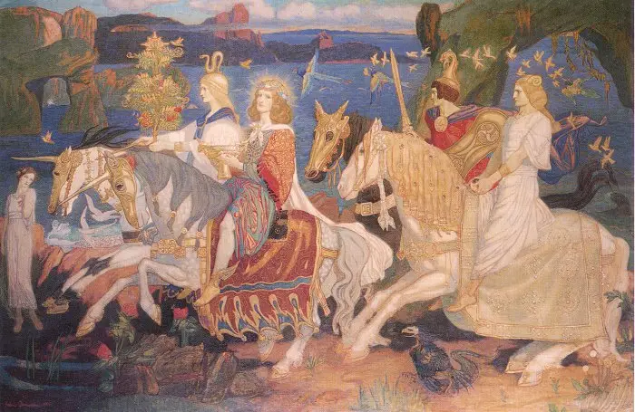 "Riders of the Seeds." John Duncan, Scottish artist of the 19th century. This is roughly how the tribes of the goddess Danu are represented in Scotland and Ireland