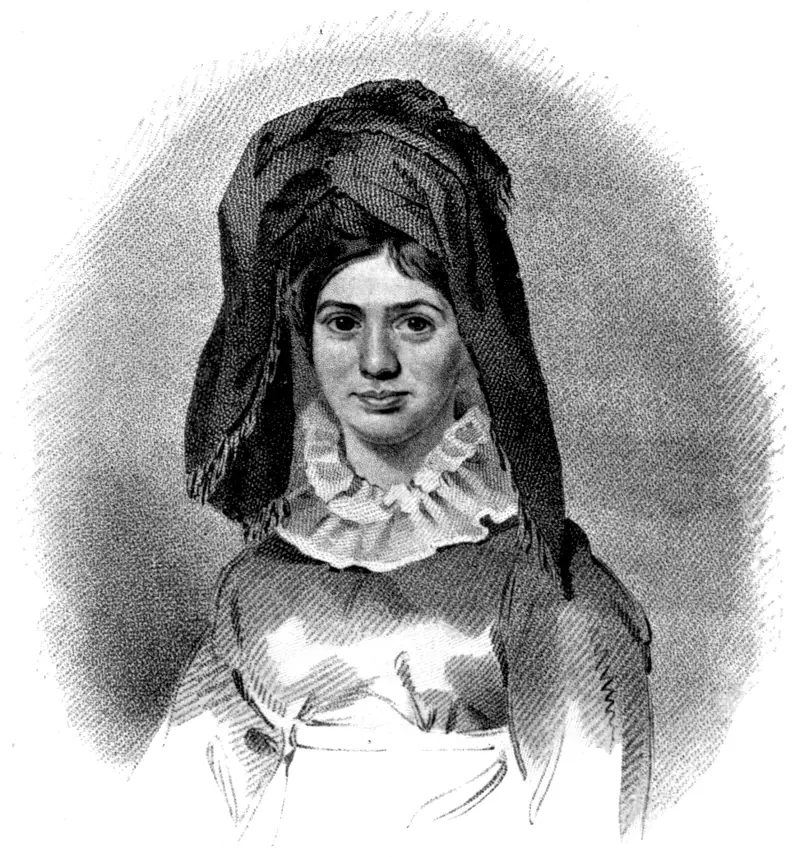 Princesa Caraboo, imagem do livro "Personagens de Devonshire e Eventos Estranhos" de S. Baring-Gould, 1908.