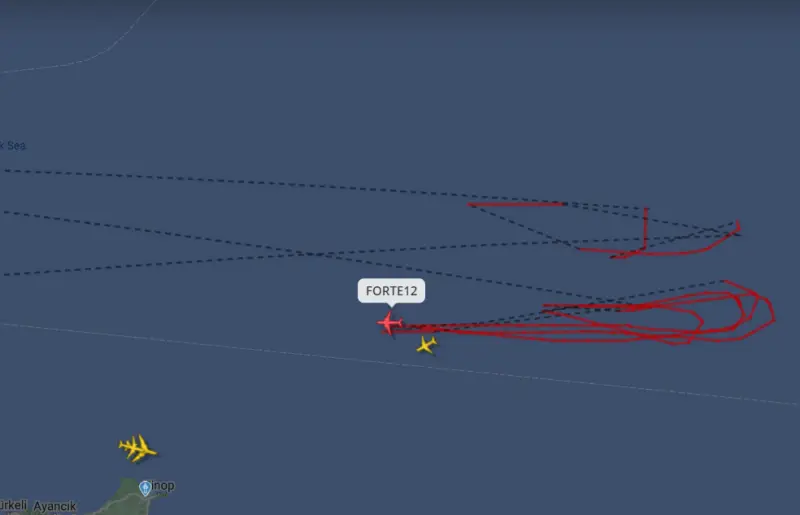 Американский разведывательный дрон продолжает кружить над Чёрным морем, входя в квадраты движения пассажирских самолётов