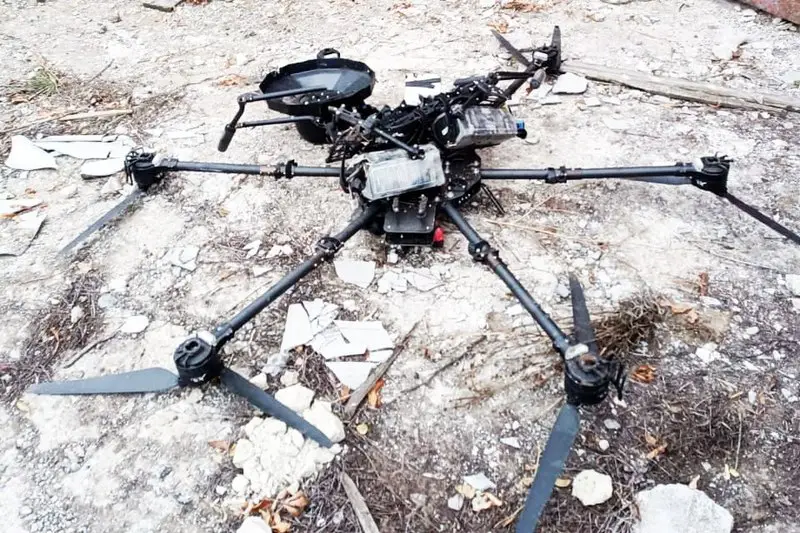 Russian Armed Forces fighters in one of the directions of the Air Defense Forces shot down a Ukrainian hexacopter "Baba Yaga" using a homemade FPV drone with an AK-74 assault rifle