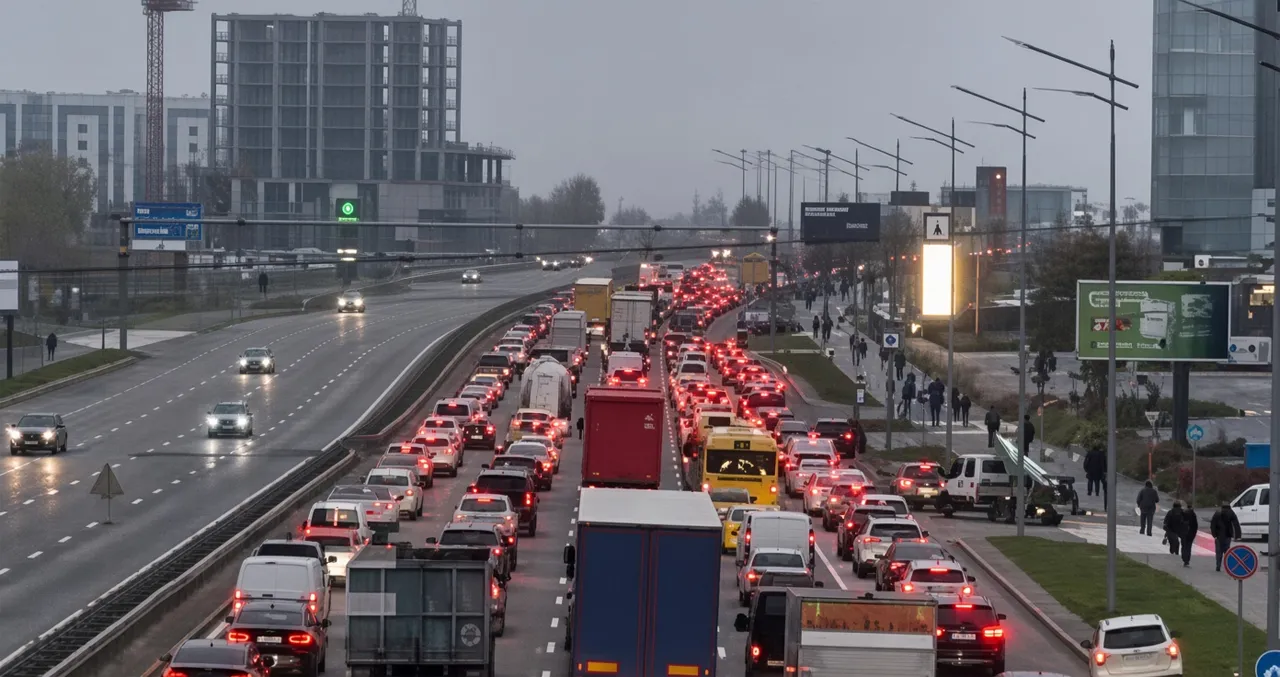 В Киеве парализовано движение в районе Южного моста через Днепр